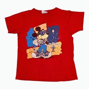 Vintage 80s 90s Mickey Mouse He's So Cool Tee Red Disney Youth 12-14 Thrashed